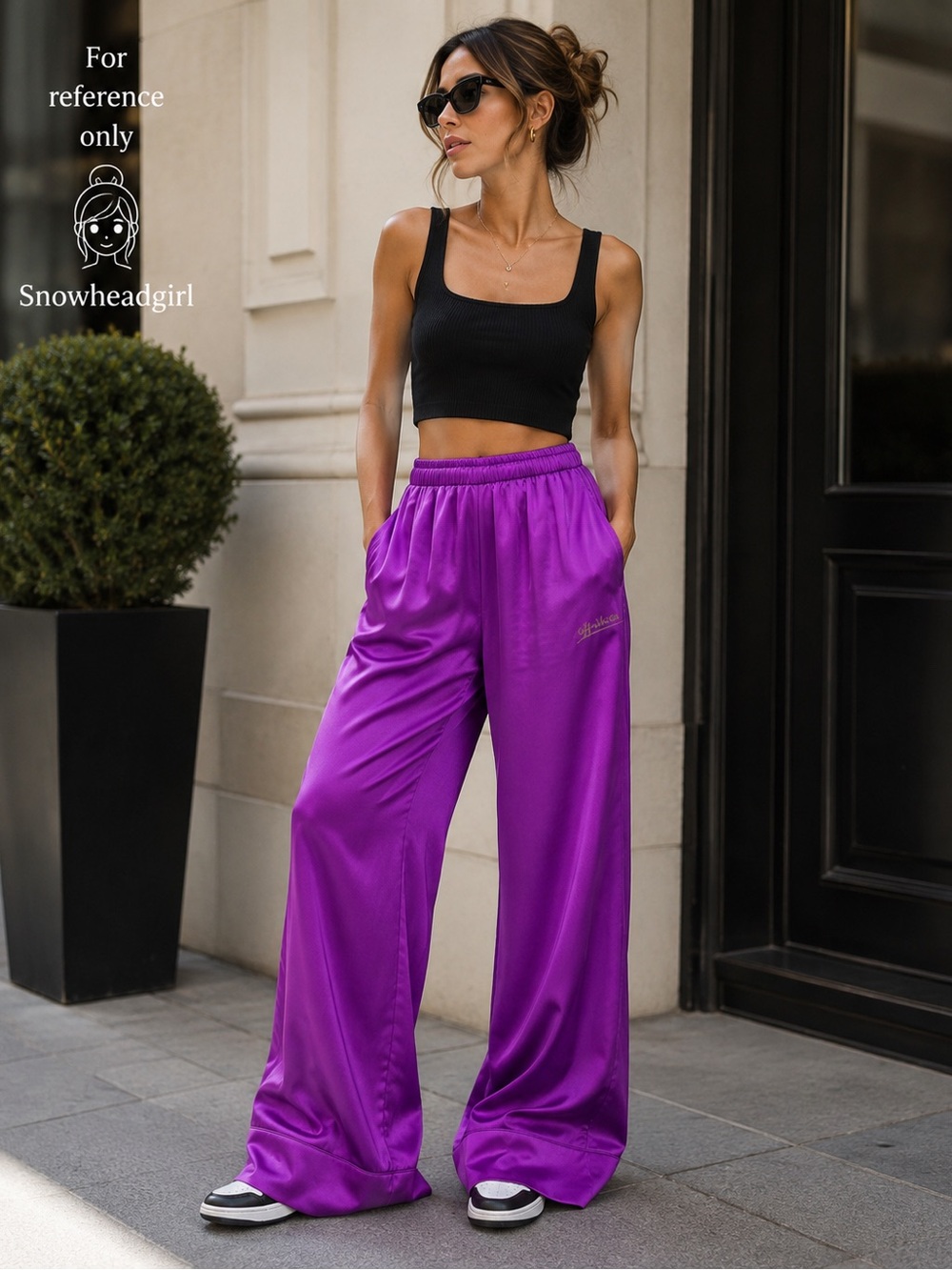 Off-White Satin Finish Wide Leg Pants Purple IT Size 36 NWT w/ COA